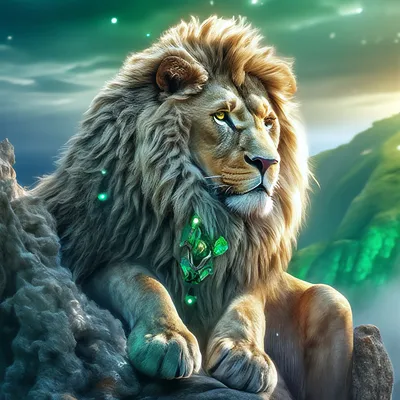 Красивый лев гордо сидит на краю …» — создано в Шедевруме