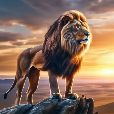 Огромный красивый лев стоит на краю…» — создано в Шедевруме