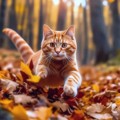 Красивый рыжий кот в осеннем лесу…» — создано в Шедевруме
