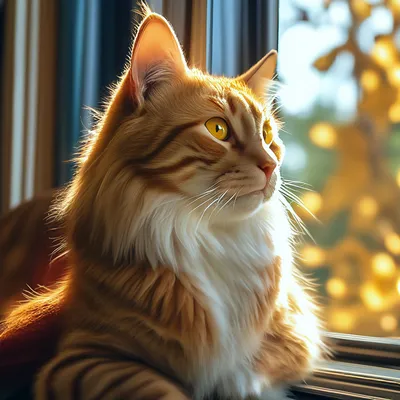 Красивый рыжий кот с желтыми …» — создано в Шедевруме