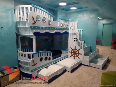 Детская кровать - корабль с подъемным механизмом морская тема - купить по  выгодной цене | Киндер дворик