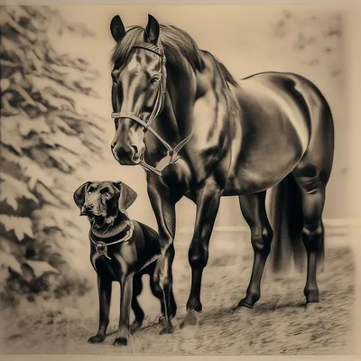 На фото три животных: лошадь, …» — создано в Шедевруме