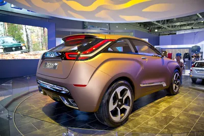 Realistic lada moskva hatchback concept car year 2050