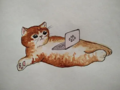 Ленивый кот за ноутом | Ленивый кот, Кот, Рисование