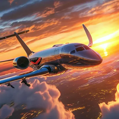 Летающий самолет в закате: красота небесного полета» — создано в Шедевруме