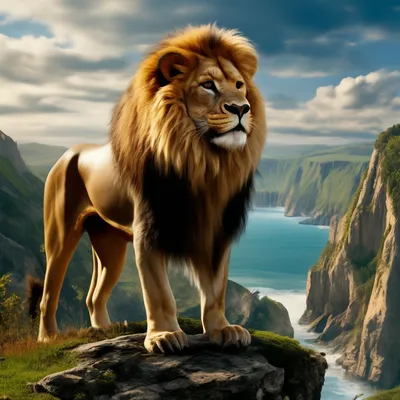 Гордый красавец лев Аслан стоит на…» — создано в Шедевруме