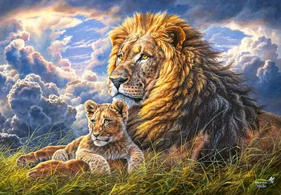 Картина по номерам \"Лев и львенок\"
