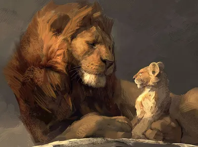 Постер Лев и львенок на стену купить от 290 рублей в арт-галерее DasArt