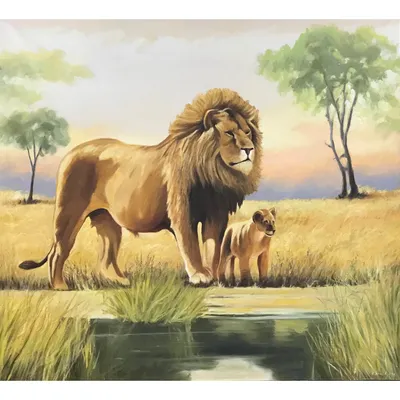 Купить картину Лев и львёнок в Москве от художника Рослик Евгения