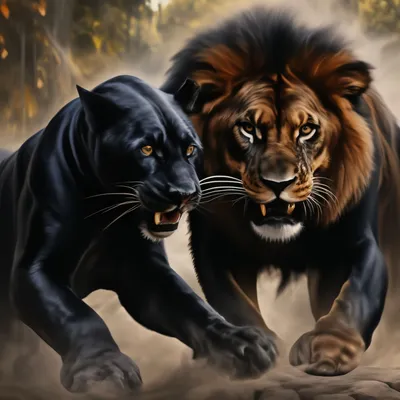 Борьба черной пантеры и льва, …» — создано в Шедевруме