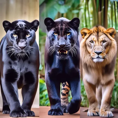 Ягуар пантера лев и тигр стоят в…» — создано в Шедевруме
