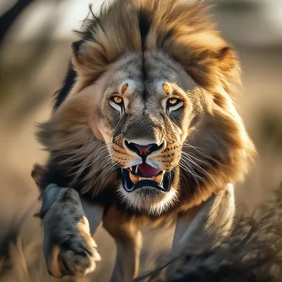 Лев на охоте, реалистично, …» — создано в Шедевруме