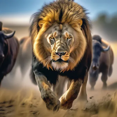 Лев на охоте. подкрадывается и …» — создано в Шедевруме