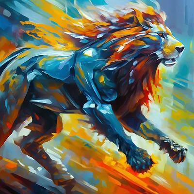 Лев в прыжке, рычит, захватывающая …» — создано в Шедевруме