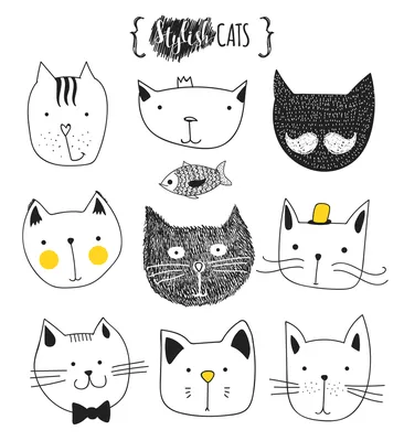 Cat Kitten Line art, милый рисунок лица кота, смайлик, голова, мультфильм  png | Klipartz