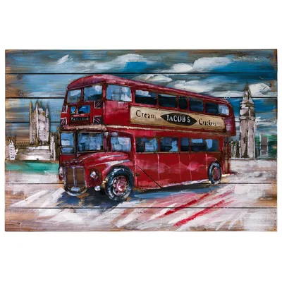 Картина \"Лондонский автобус красного цвета, черно-белое фото с цветными  вставками\" | Интернет-магазин картин \"АртФактор\"