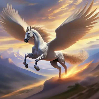 Лошадь пегас с крыльями бежит с …» — создано в Шедевруме