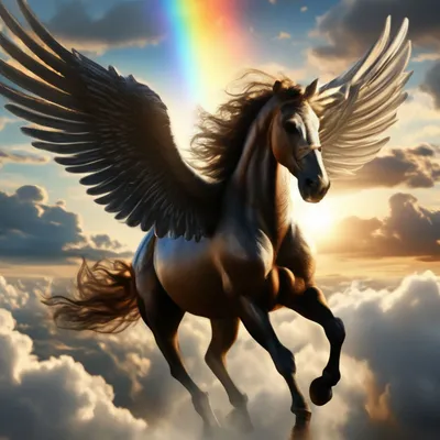 Крылатый конь пегас,парит в небе,…» — создано в Шедевруме