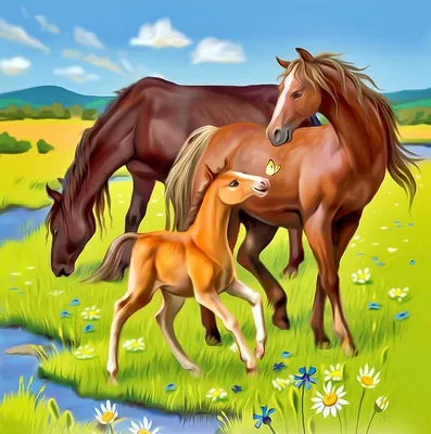 Лошадь с жеребенком фото 