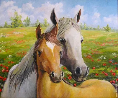Постер (плакат) Лошадь и жеребенок, арт.: 05128