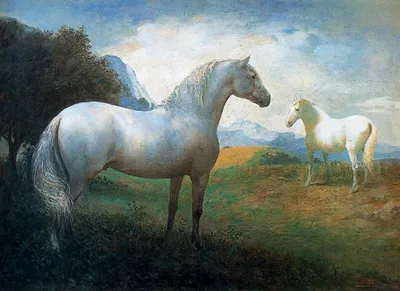 Лошади белые фотореализм прорисовка» — создано в Шедевруме