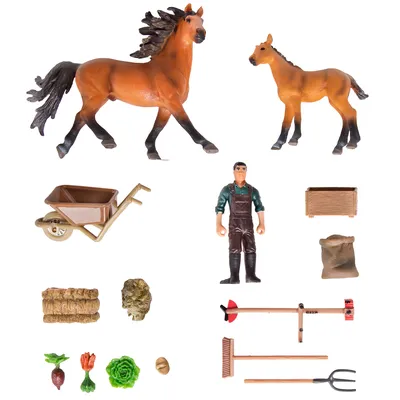 Набор фигурок животных серии «Мир лошадей»: Конюшня игрушка, лошади,  фермер, инвентарь - 16 предметов артикул ММ205-072 купить в Москве в  интернет-магазине детских игрушек и товаров для детей