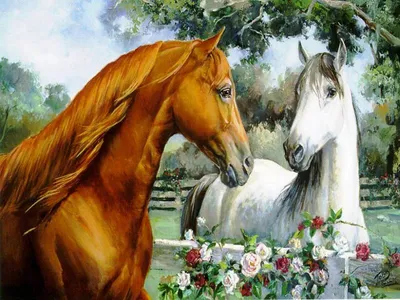 Картина с лошадьми \"Нежные чувства\". Пара лошадей, лошади в  интернет-магазине Ярмарка Мастеров по цене 5000 ₽ – OYQO8BY | Картины,  Самара - доставка по России