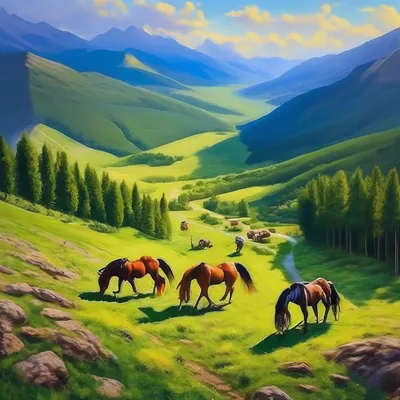 Лошади в горах» — создано в Шедевруме