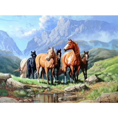 Лошади в горах рисунок - 61 фото