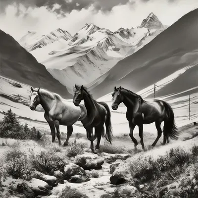 Лошади в горах на кавказе | Премиум Фото