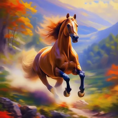 Лошадь скачущие, красивые, на природы…» — создано в Шедевруме
