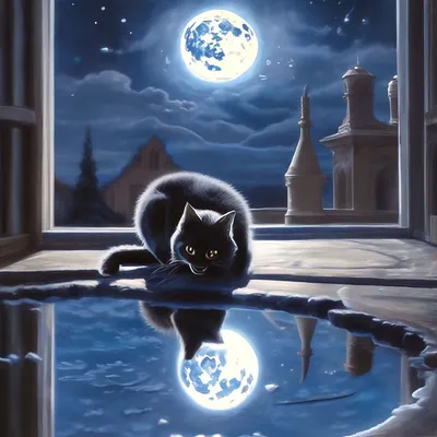 Кот на фоне луны - 78 фото