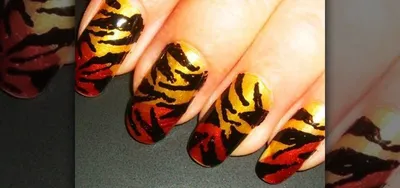 Colorful Tiger, nail art designs by Top Nails, Clarksville TN.
