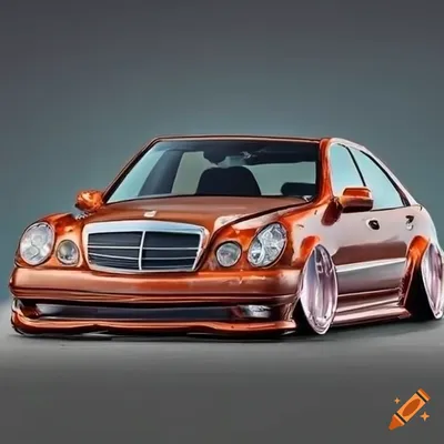 A mercedes benz w210 with lowered suspesion and a widebody kit on Craiyon