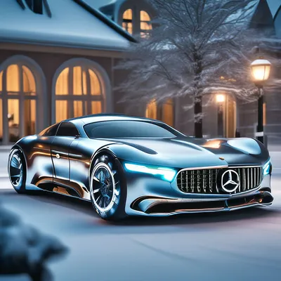 Зима, снег, black Mercedes S-Classe…» — создано в Шедевруме