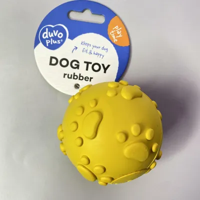 DUVO+ Игрушка для собак резиновая \"Мяч с лапками\", жёлтая, 7см (Бельгия)