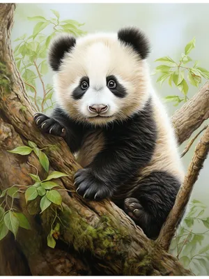 Милая панда с детёнышем лежит …» — создано в Шедевруме