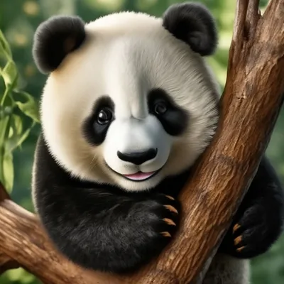 Очаровательная мишка-панда висит на …» — создано в Шедевруме
