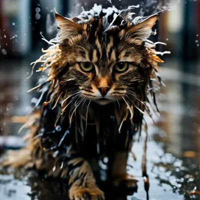 Мокрый кот под дождем» — создано в Шедевруме