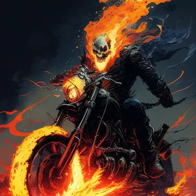 Арт фото мотоцикла призрачного гонщика в 4K разрешении