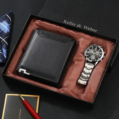 Мужские наручные часы с ремешком из нержавеющей стали, деловые наручные часы,  повседневная мода, для мужчин, наборы кошельков дл צֶבַע Style-1 Without Box