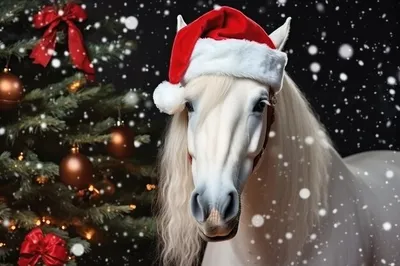 Фотография лошадь Новый год шапка игрушка 2558x1920