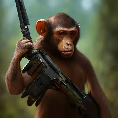 Гипер обезьяна с оружием , …» — создано в Шедевруме