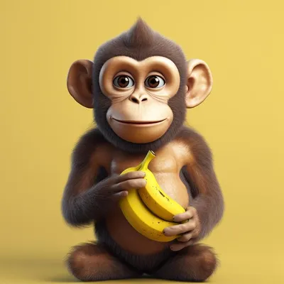 Забавная обезьяна ест желтый банан, а другой банан держит задними лапами.  Фото сделано в Таиланде. Stock Photo | Adobe Stock