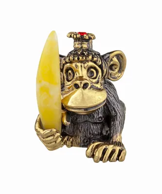 Смешная обезьяна с бананом на сером фоне 3d иллюстрация | Премиум Фото