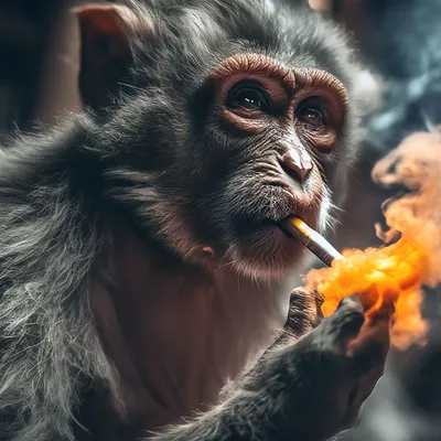 Обезьяна с сигаретой во рту, …» — создано в Шедевруме