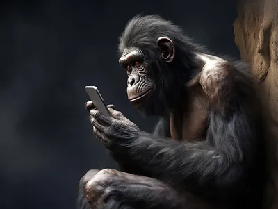 Бесплатное изображение: Изображение обезьяны, держащей мобильный телефон
