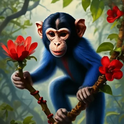 Постер для обезьяны с цветами и изображением обезьяны | Премиум Фото