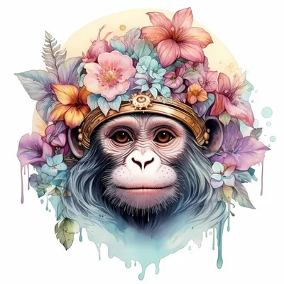 Рисунок обезьяны с цветами, созданный ии | Премиум Фото