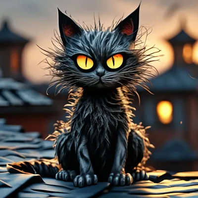 Облезлый кот сидит на крыше, стиль…» — создано в Шедевруме